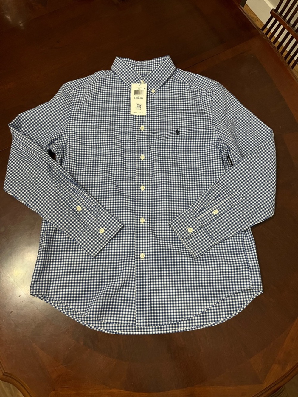 NWT Ralph Lauren 100% Cotton Royal Blue Gingham Plaid Button Up Shirt Size 14/16